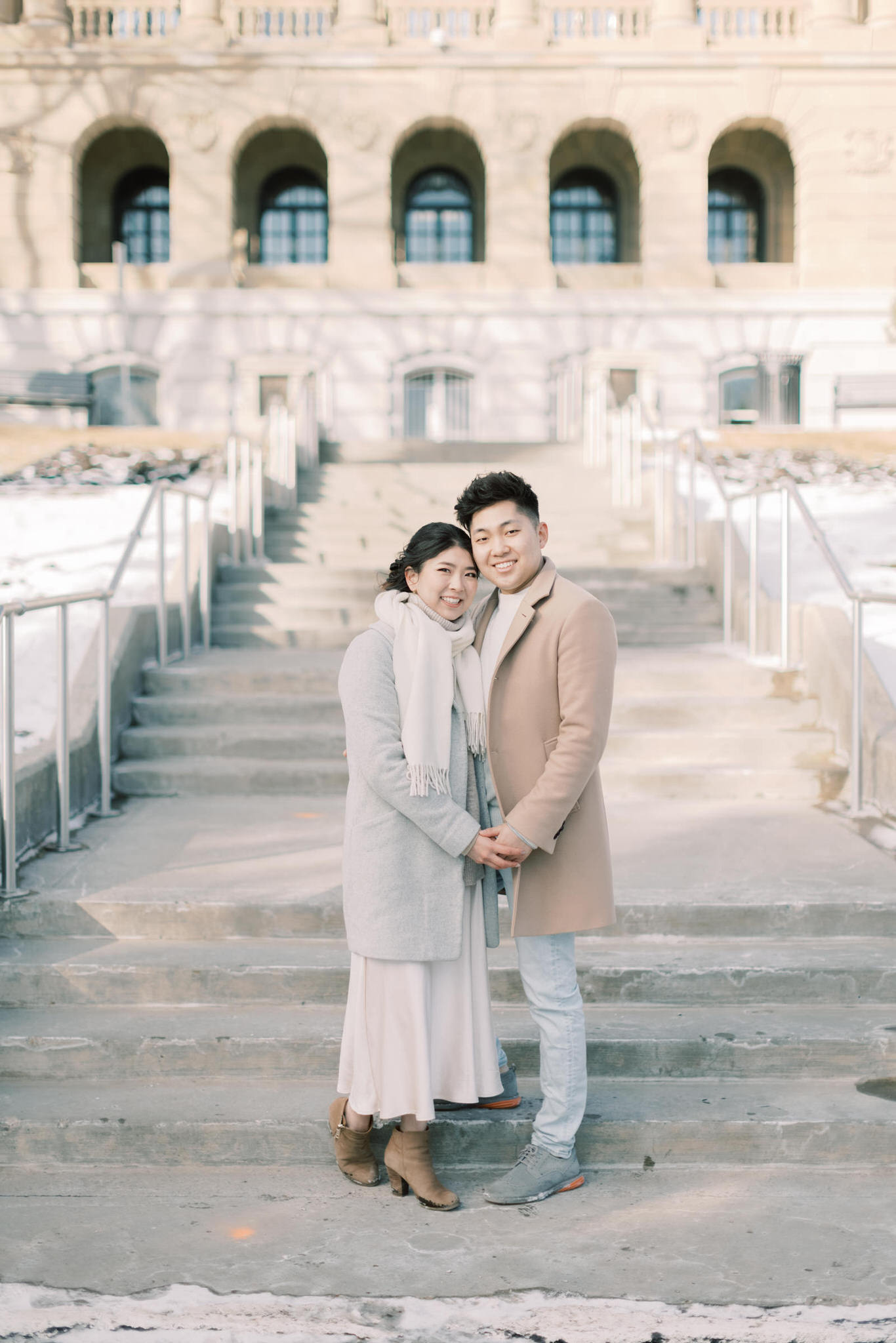 winter engagement session soft pastel colours - Montreal and Toronto wedding photographer