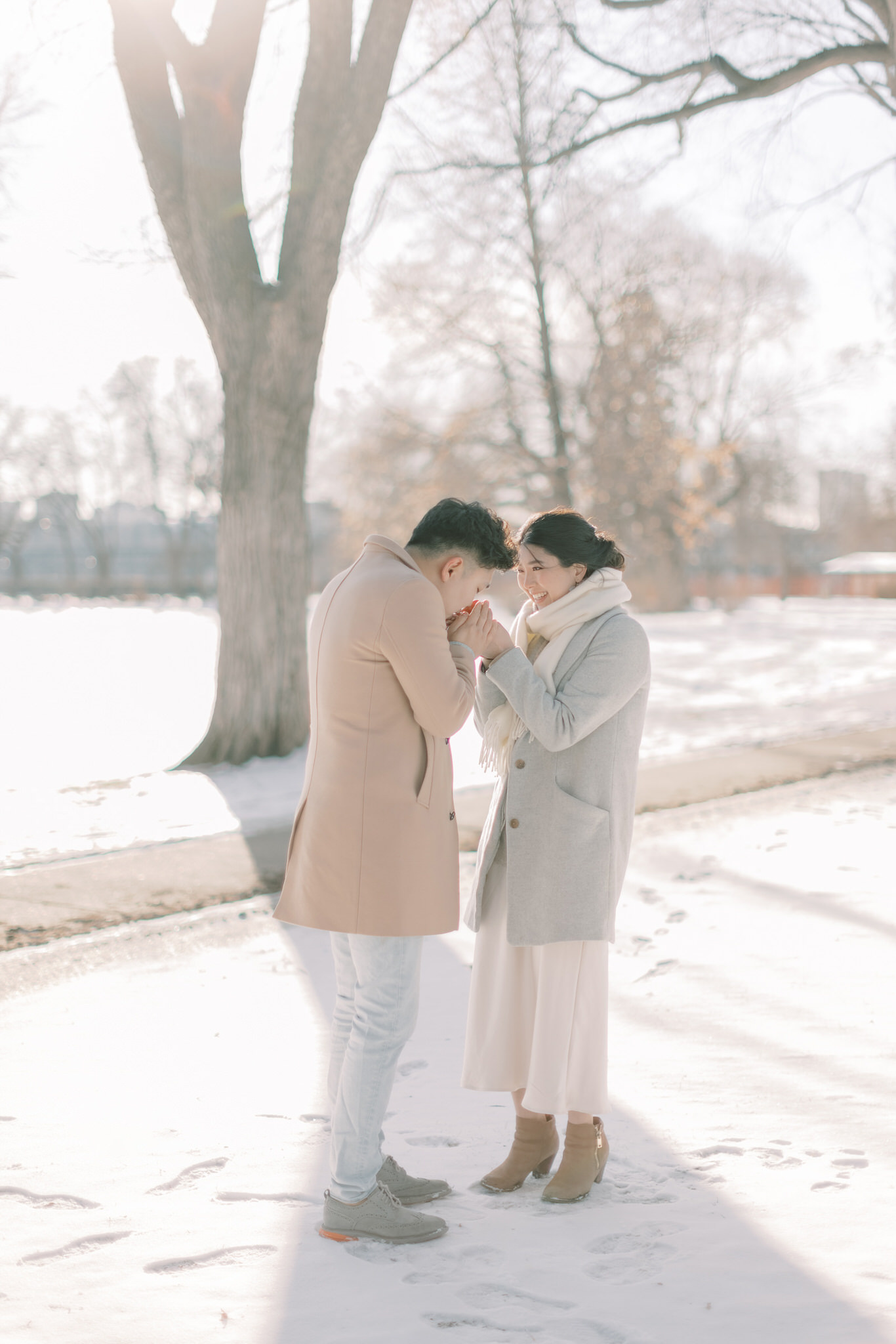winter engagement session soft pastel colours - Montreal and Toronto wedding photographer