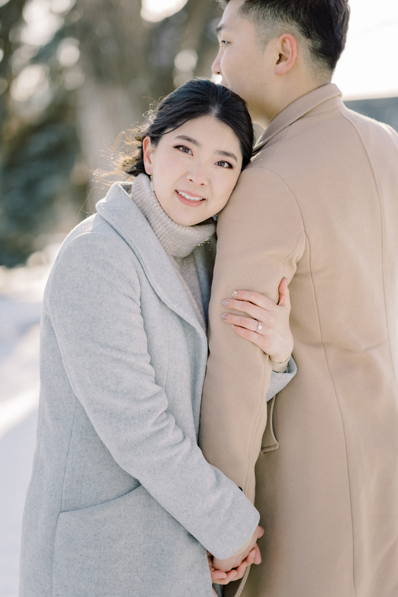 winter engagement session soft pastel colours - Montreal and Toronto wedding photographer