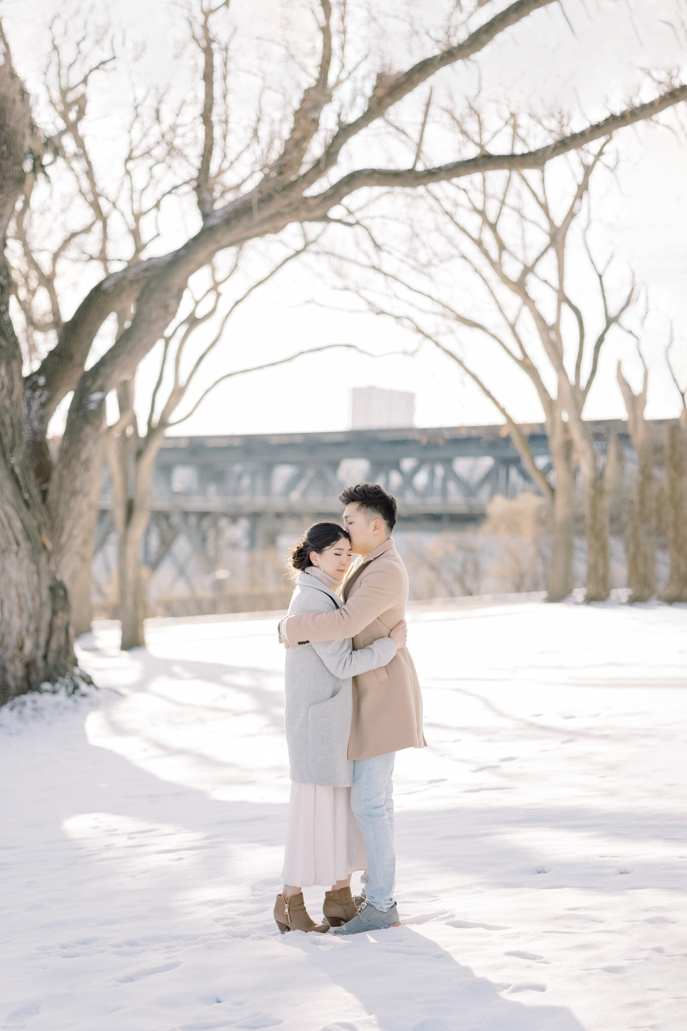 winter engagement session soft pastel colours - Montreal and Toronto wedding photographer
