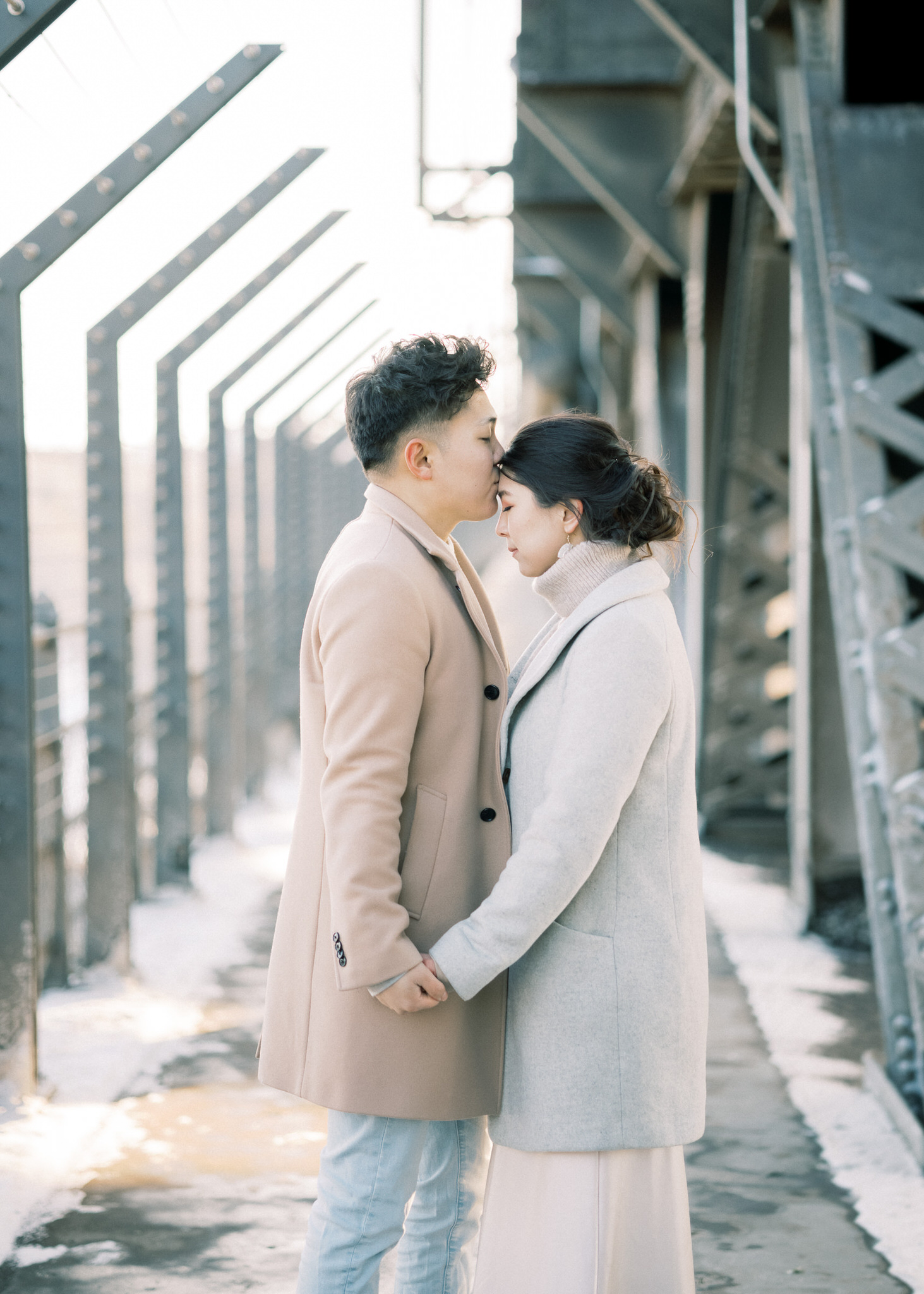 winter engagement session soft pastel colours - Montreal and Toronto wedding photographer