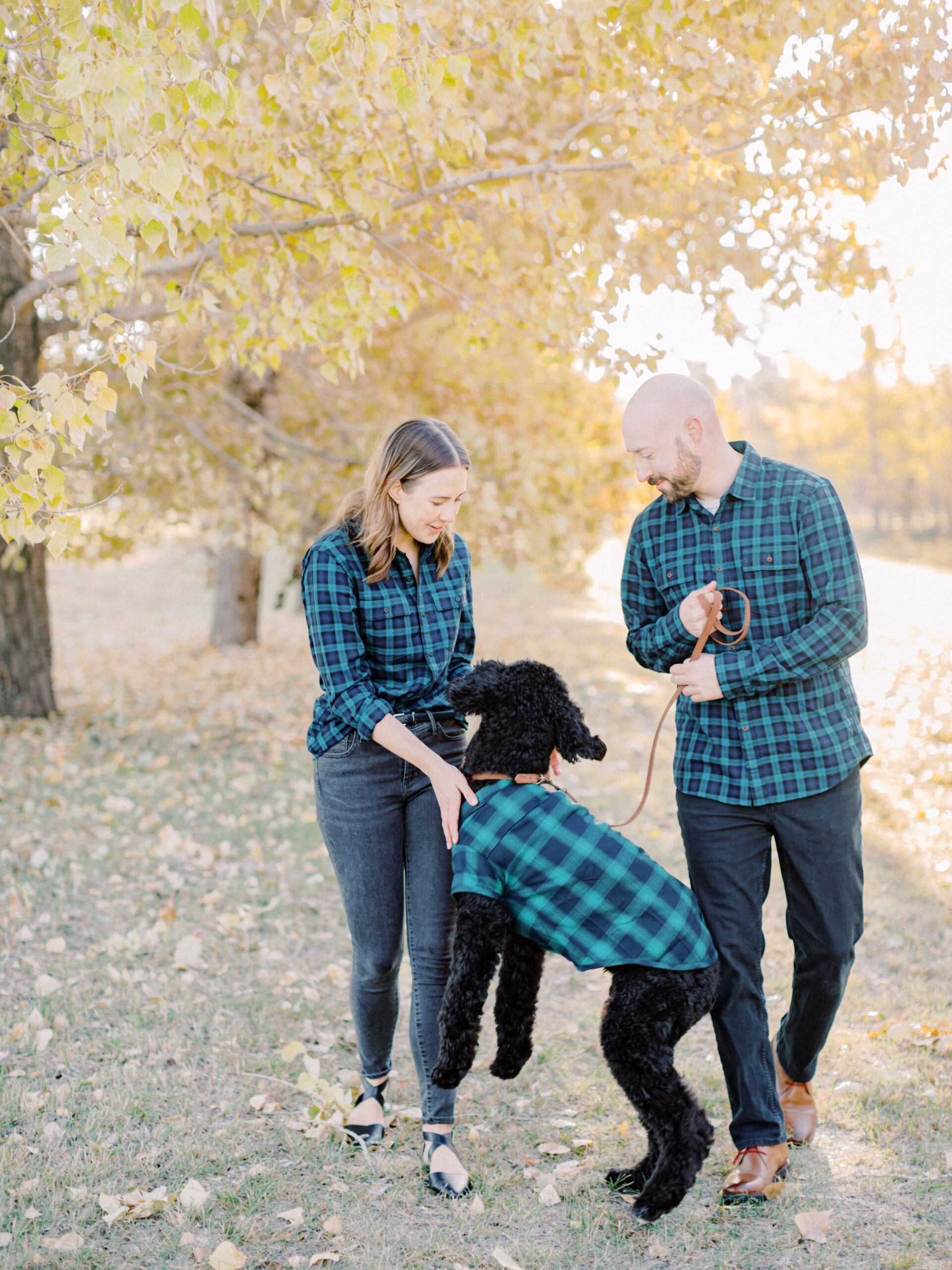 fall engagement session with dog - Montreal and Toronto wedding photographer